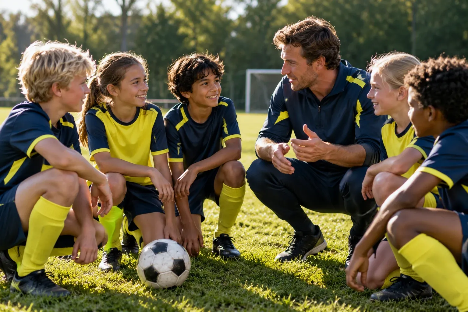 Youth team in a talk with their coach